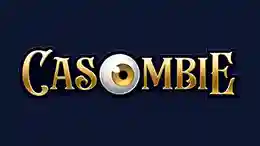 Casombie online casino India logo shown on a dark blue background, featuring stylized gold lettering with a zombie eye design in the text, representing an Indian-focused online gaming and betting platform.