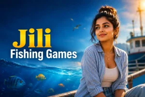 Jili Fishing Games featured image with Indian female character near ocean background, colorful fish visuals, and clean editorial title text.