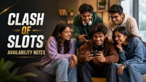 clash of slots availability notes guide showing Indian Gen Z users checking platform access on a mobile phone.