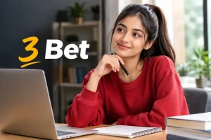 3 bet featured image showing a young woman studying and researching online in a modern workspace with a laptop and notebook.